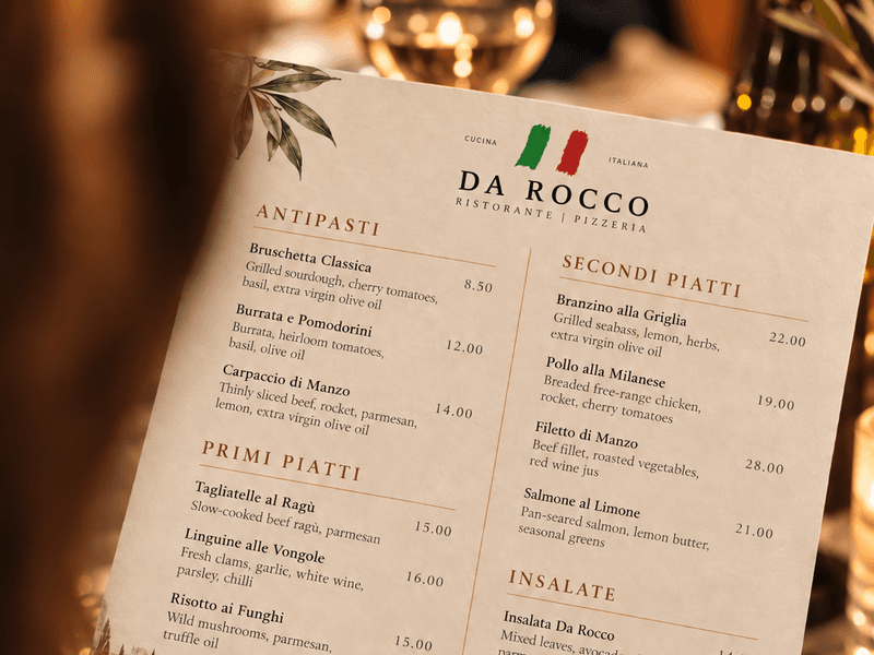 Speisekarte in der Pizzeria Da Rocco in Wallenwil. Pizzeria Eschlikon. Essen bestellen Eschlikon.